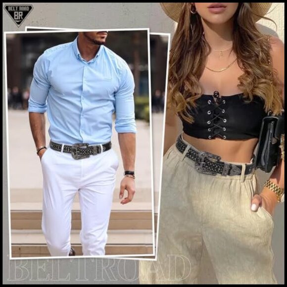 Rhinestone Belt with Detachable Buckle for Women and Men, Leather Material